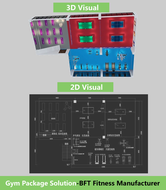 300m² 健身房器材摆放布局解决方案